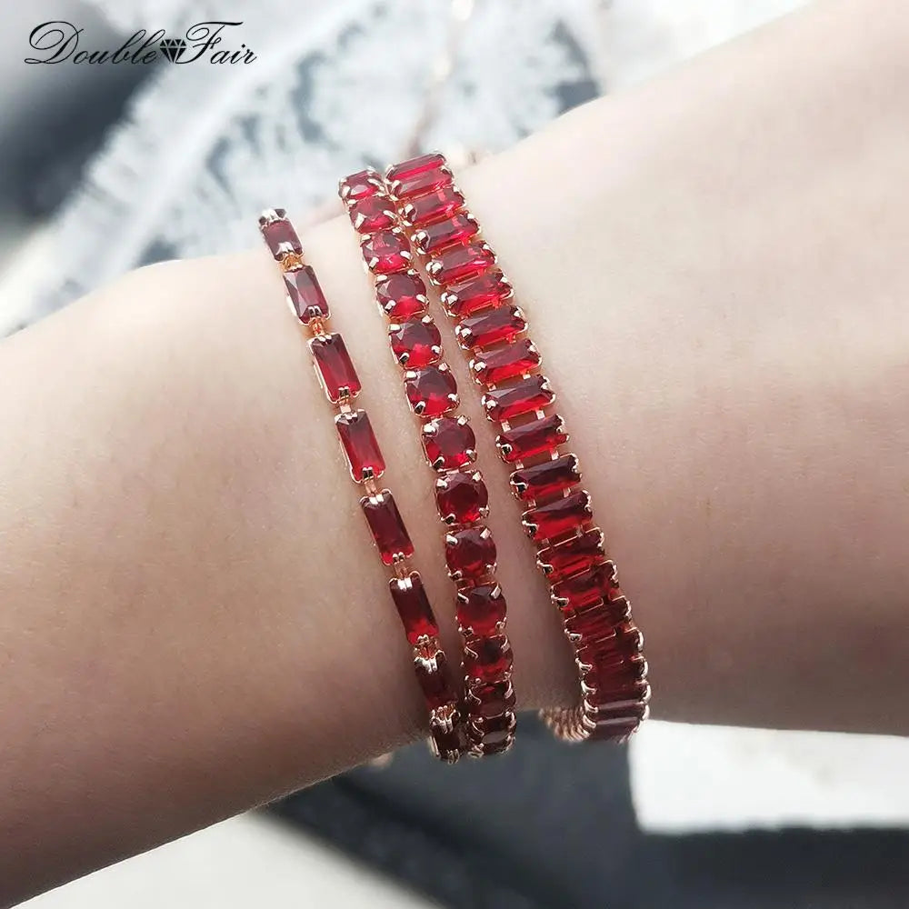 luckacco designer red zirconia short tennis bracelets for women men dazzling crystal adjustable chain on hand party daily gifts jewelry