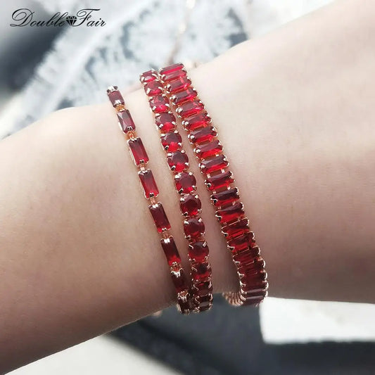 Luckacco Designer Red Zirconia Short Tennis Bracelets for Women Men Dazzling Crystal Adjustable Chain on Hand Party Daily Gifts Jewelry