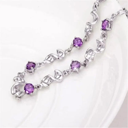 Luckacco NEW fine 925 Sterling Silver Purple crystal Lucky Clover Bracelets for women fashion party wedding accessories Jewelry 17CM+4CM