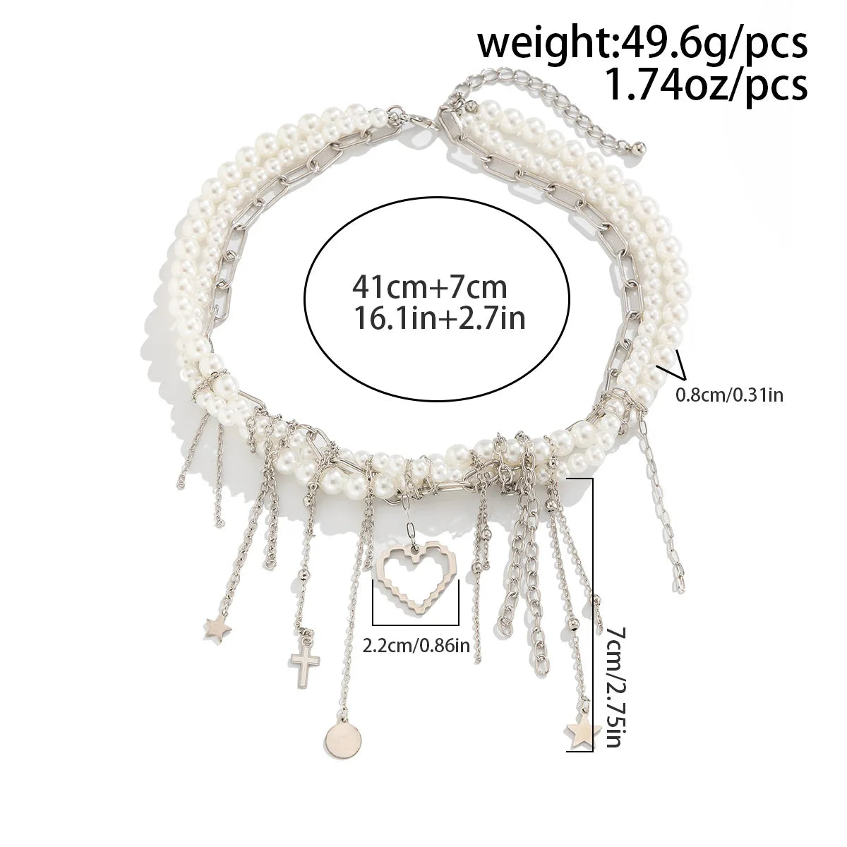 luckacco multi-layered pearl necklace for women party y2k trendy clavicle chain fashion heart pendant jewelry accessories gifts