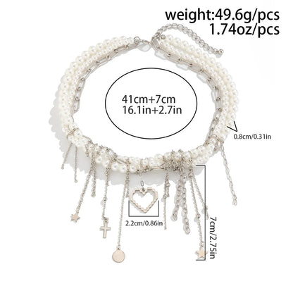 Luckacco Multi-layered Pearl Necklace for Women Party Y2K Trendy Clavicle Chain Fashion Heart Pendant Jewelry Accessories Gifts