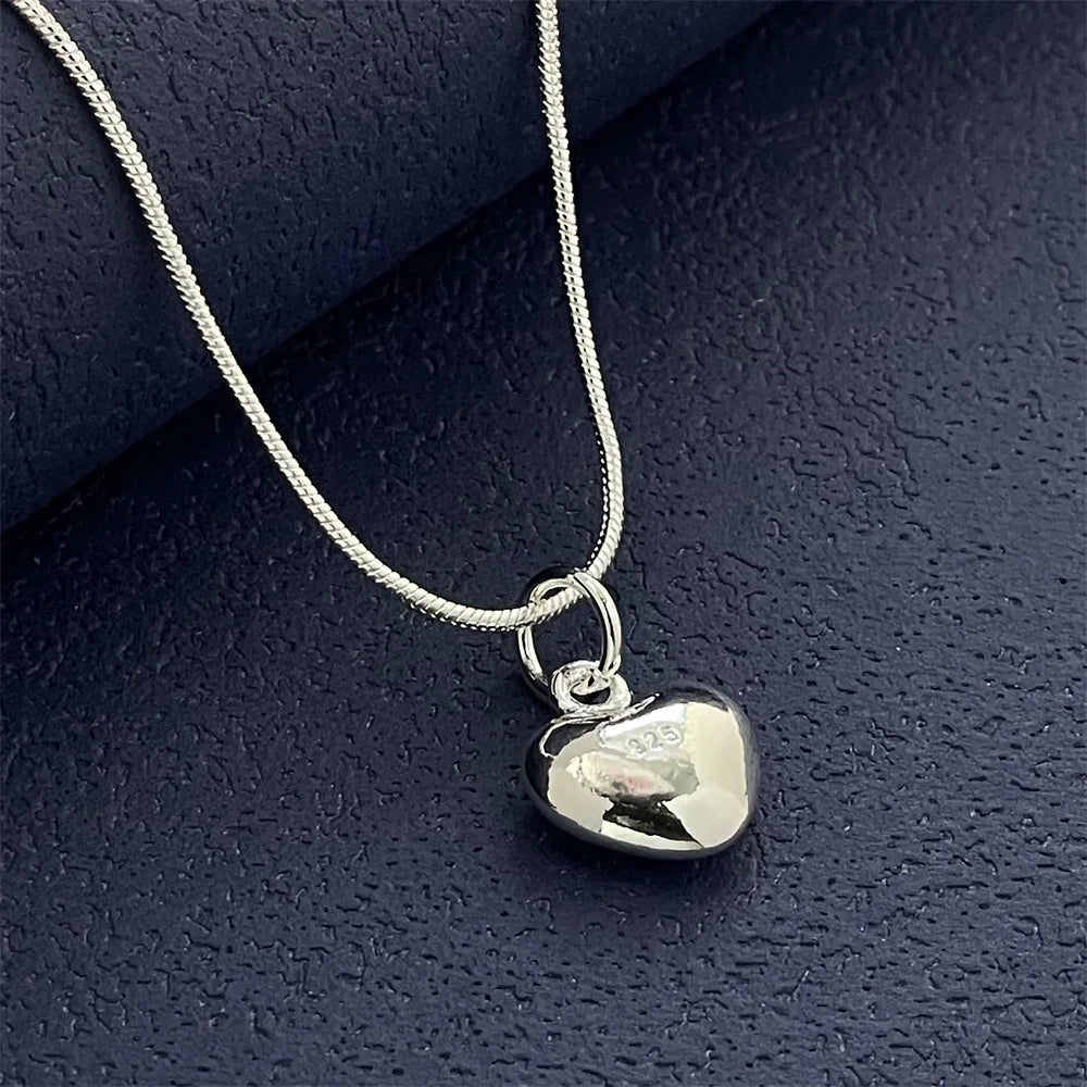 luckacco 925 sterling silver heart pendant necklace, ladies simple luxury banquet wedding festival birthday jewelry gift