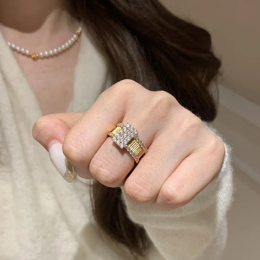 Luckacco Light luxury retro classical diamond inlay Square rings for women unique design exquisite ring wedding banquet jewelry gift