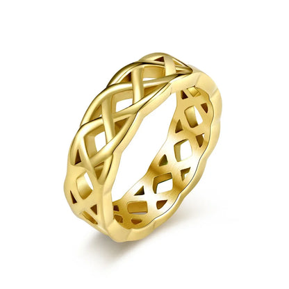 Luckacco Cool Celtic Eternal Weave Stainles Steel Ring for Men Women Twined Hollow Out Black Gold Plated Titanium Ring