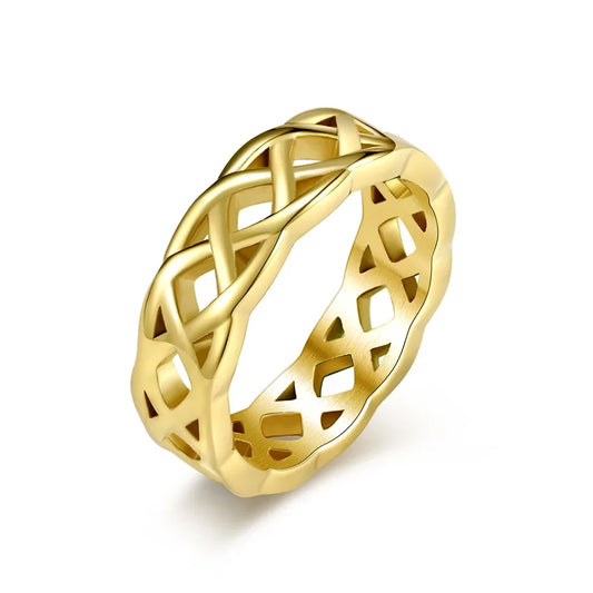 Luckacco Cool Celtic Eternal Weave Stainles Steel Ring for Men Women Twined Hollow Out Black Gold Plated Titanium Ring