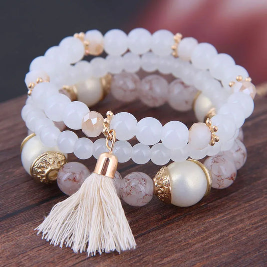 Luckacco DIEZI Korean Ethnic Bohemian Crystal Beads Leaves Charm Bracelets For Women Girls Elastic Rope Wrap Bracelet Pulseira Feminina