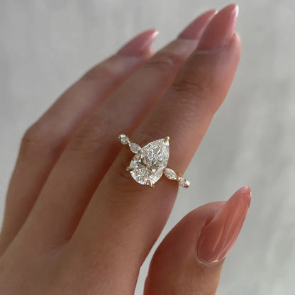 Luckacco Hot Selling Gold Plated Stainless Steel Rings For Women water drop Zircon Wedding Ring Jewelry Accessories  Size 6-11