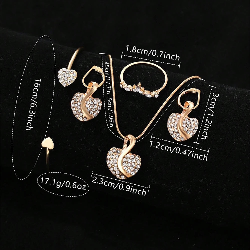 luckacco women's quartz watch gold luxury women ring necklace earring rhinestone fashion wristwatch casual ladies watches jewelry set ﻿