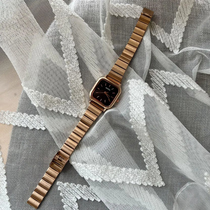 Luckacco Hot Sale Women Quartz Watch Square Dial Stainless Steel Bamboo Strap Casual Fashion Wristwatch Reloj De Mujer