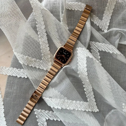 Luckacco Hot Sale Women Quartz Watch Square Dial Stainless Steel Bamboo Strap Casual Fashion Wristwatch Reloj De Mujer
