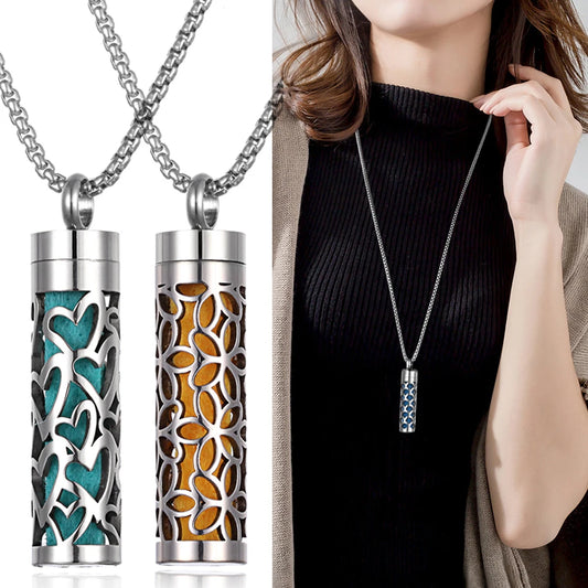 Luckacco Long Strip Stainless Steel Aromatherapy Necklace Perfume Diffuser Essential Oil Diffuser Pendant Necklace Jewelry Accessories