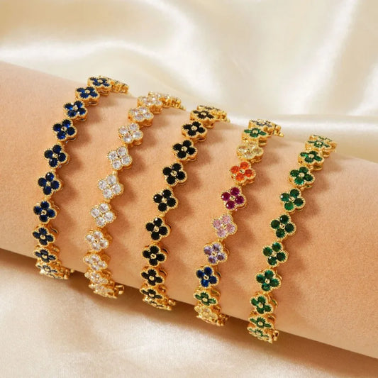 Luckacco Classic Fashion Colored Crystal Flower Lucky Bracelet Women Personalized New Stainless Steel Bracelet Party Jewelry Accessories