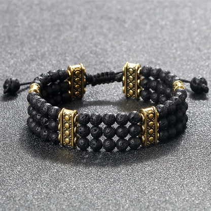 Luckacco Natural Stone Beads Bracelet 4mm Malachite Black Lava Yoga Energy Hot Couple For Women Men Jewelry Braided Rope Knot Bangle Gift