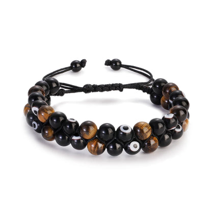 Luckacco Fashion Men Tiger Eye Natutal Stone Beaded Braided Bracelet Bangles Handmade Double Layer Lapis Lazuli Bracelets Hommes