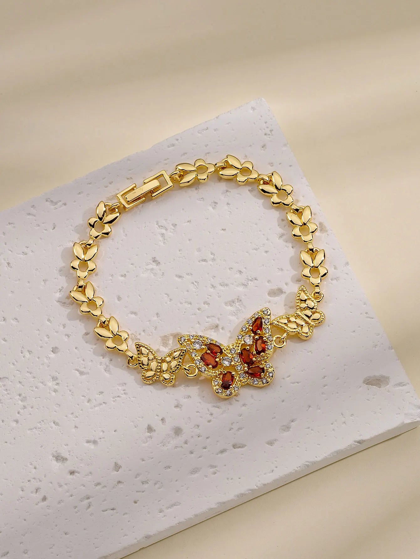 luckacco fansibao 3 zircon inlaid butterfly bracelets for women exquisite gold plated jewelry