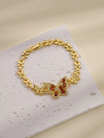 Luckacco FanSibao 3 zircon inlaid butterfly bracelets for women exquisite gold plated jewelry