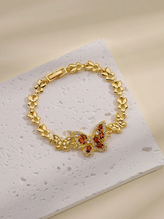 Luckacco FanSibao 3 zircon inlaid butterfly bracelets for women exquisite gold plated jewelry