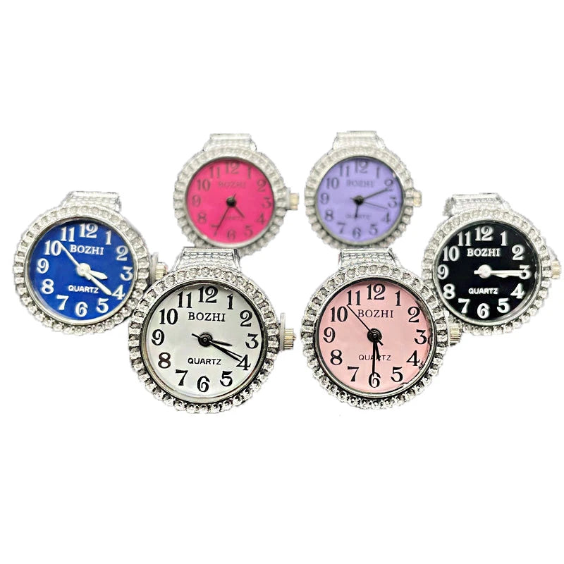 luckacco steel fun new roman quartz finger watch rings vintage punk mini elastic strap alloy watches couple rings jewelry clock women men