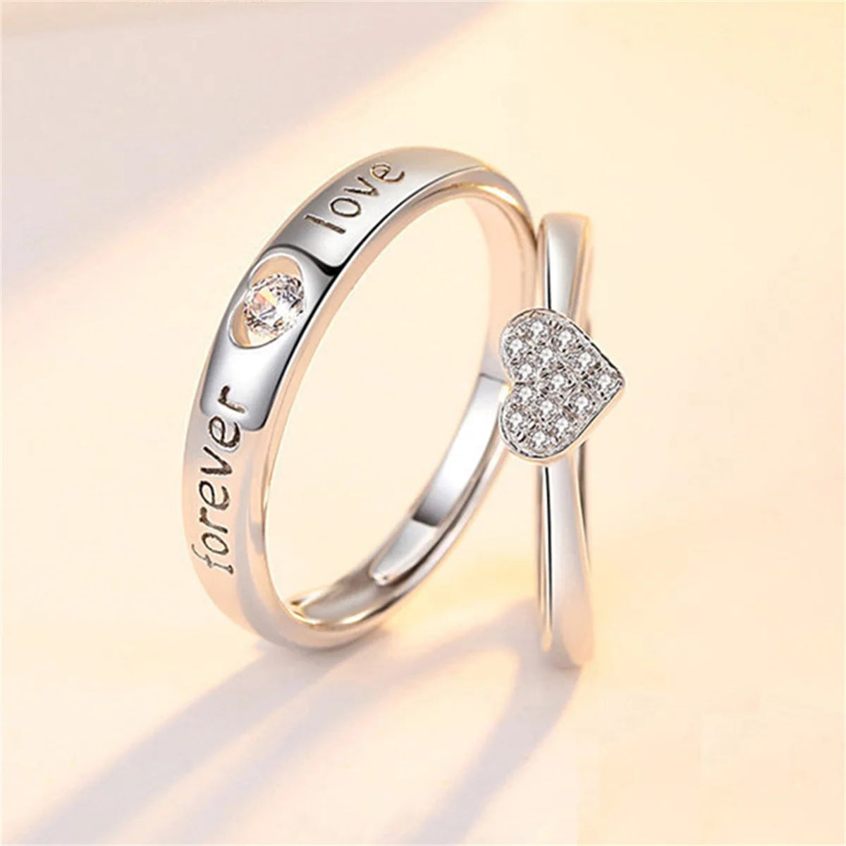 luckacco 2pcs silver color luxury zircon crown cross couple rings for lovers forever endless love wedding bands ring valentines day gifts