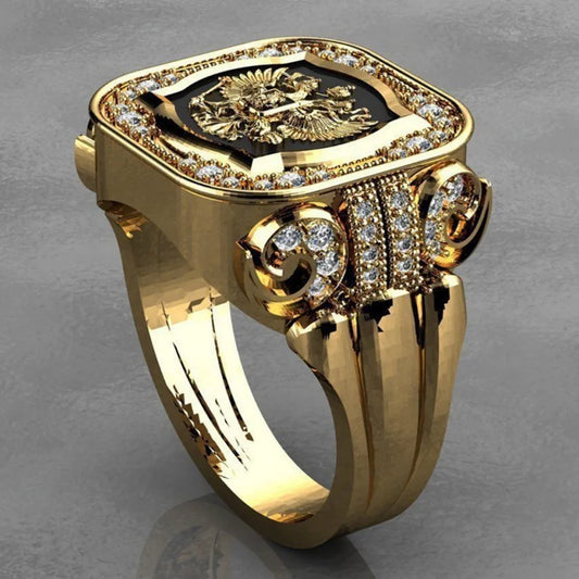 Luckacco New Simple Retro Fashion Men's Jewelry Luxury Zirconia Stamp Ring Men's Badge Ring Punk Street Niche Trend Party Jewelry Gifts