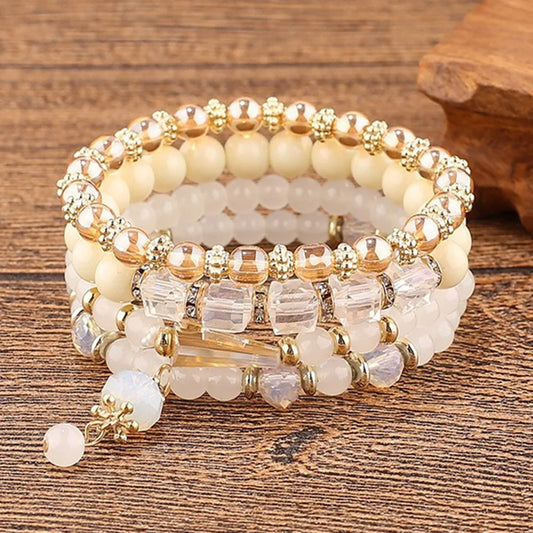 Luckacco DIEZI Korean Ethnic Bohemian Crystal Beads Leaves Charm Bracelets For Women Girls Elastic Rope Wrap Bracelet Pulseira Feminina