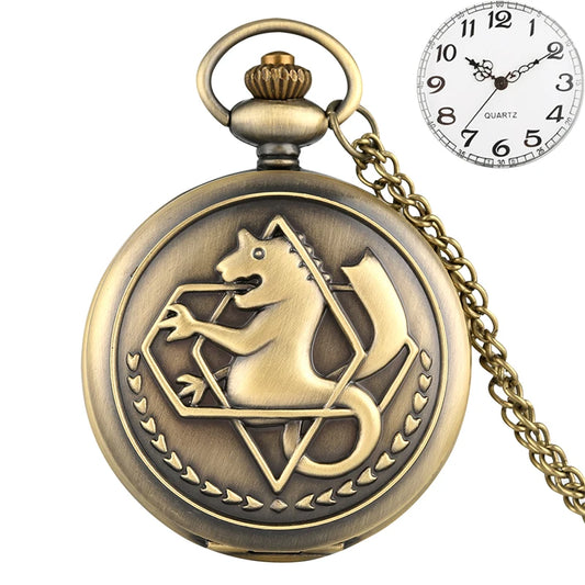 Luckacco Antique Fullmetal Alchemist Quartz Anime Pocket Watch Cosplay Edward Elric Clock Design Pendant Necklace Chain Vintage Chain
