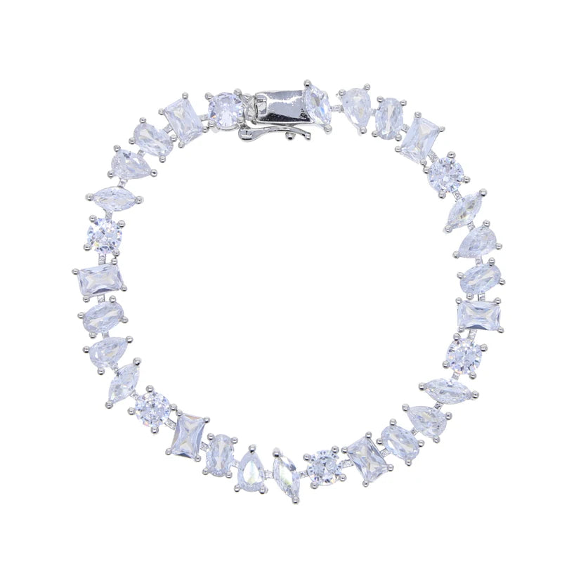 luckacco 5a cubic zirconia iced out bling geometric cz tennis chain bracelet for women luxury jewelry