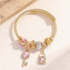 Luckacco 1PC Women's Fashion Pan Family Multi Element Beaded Key Lock Bracelet Bracelet Date Travel Banquet Party Festival Dressing Gift