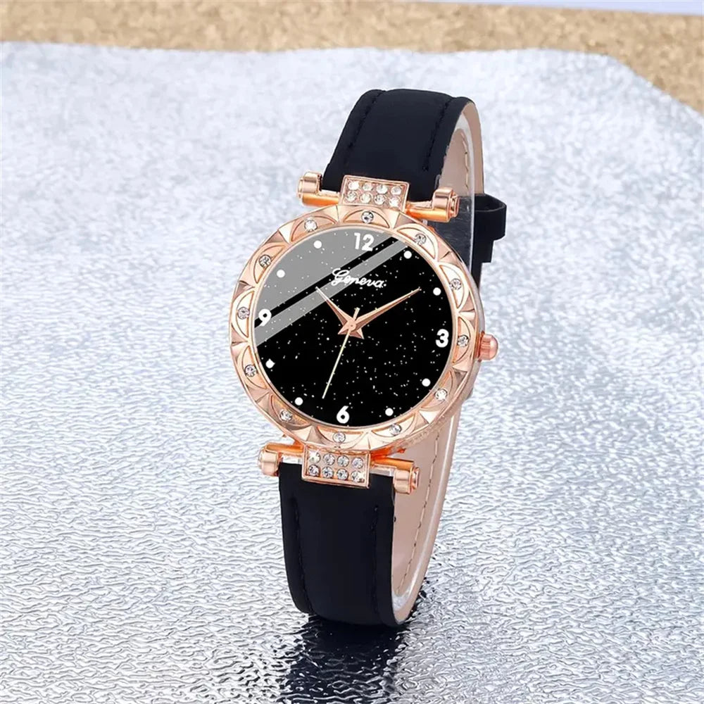 luckacco womens watches 5pcs set luxury rhinestone women fashion elegant wristwatch quartz watch for girl wristwatch bracelet gift