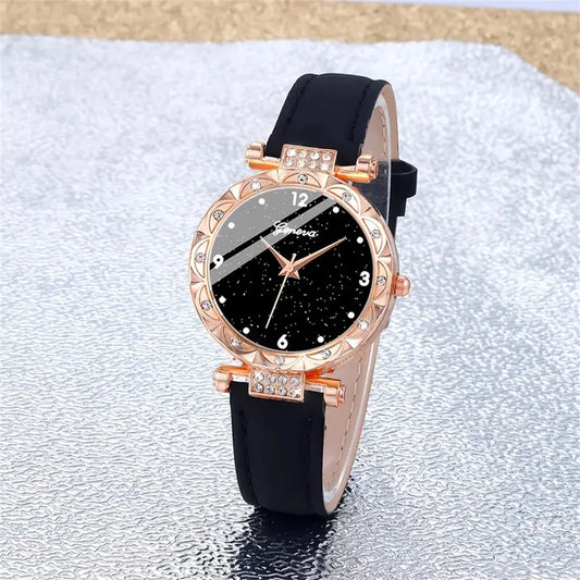 Luckacco Womens Watches 5Pcs Set Luxury Rhinestone Women Fashion Elegant Wristwatch Quartz Watch For Girl WristWatch Bracelet Gift