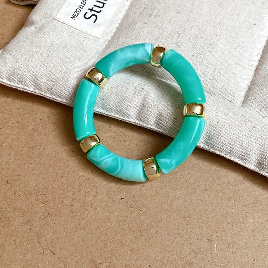 Luckacco Splicing Bamboo Tube Acrylic Smudging Bangles for Women Men Fashion Geometric Elastic Bracelets Bangles Jewelry Couple Gifts F