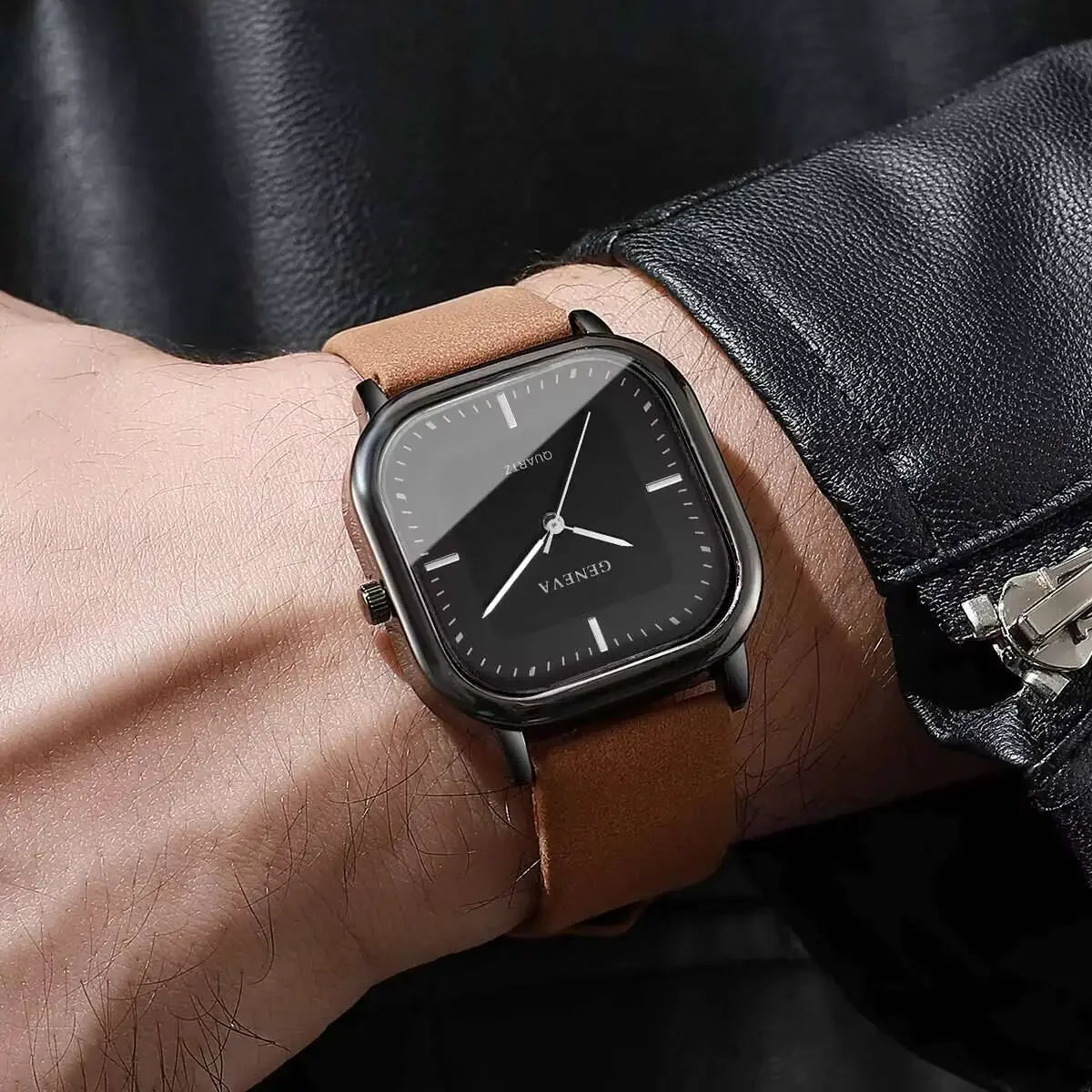 luckacco fashion square dial men watch minimalist casual leather strap quartz wristwatch man clock relogios masculino (without box)