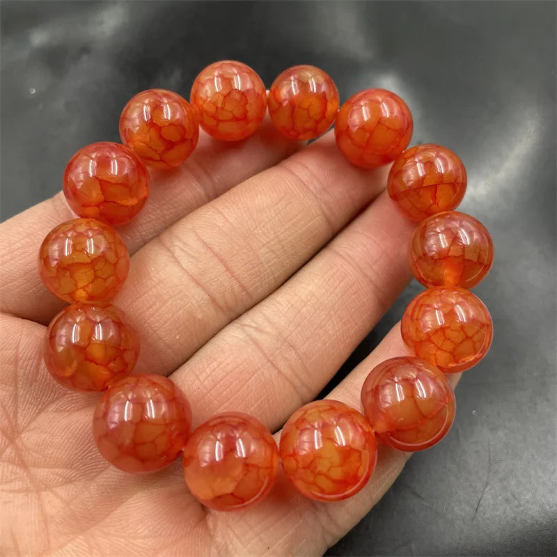luckacco 14mm red pattern round bead chicken blood jade agate bracelet