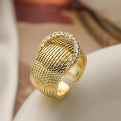 Luckacco 31styles Luxury AAA Cubic Zirconia Inlay Copper Wedding Jewelry Gold Color Statement Geometric Rings For Elegant Women
