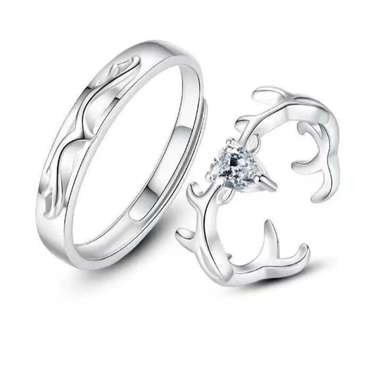 Luckacco High-quality Couple Wedding Ring for Woman Men 2Pcs Love Heart Zircon Adjustable Rings Fashion Stainless Steel Engaged Jewelry
