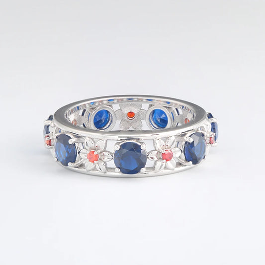 Luckacco Stylish young art petal colorful gemstone hollow romantic lady sterling silver ring