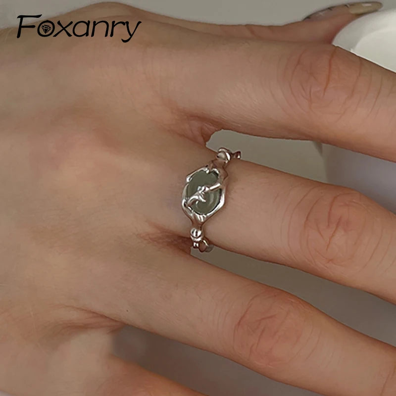 luckacco foxanry minimalist silver color stone rings for women couples new fashion creative design geometric birthday party jewelry gifts