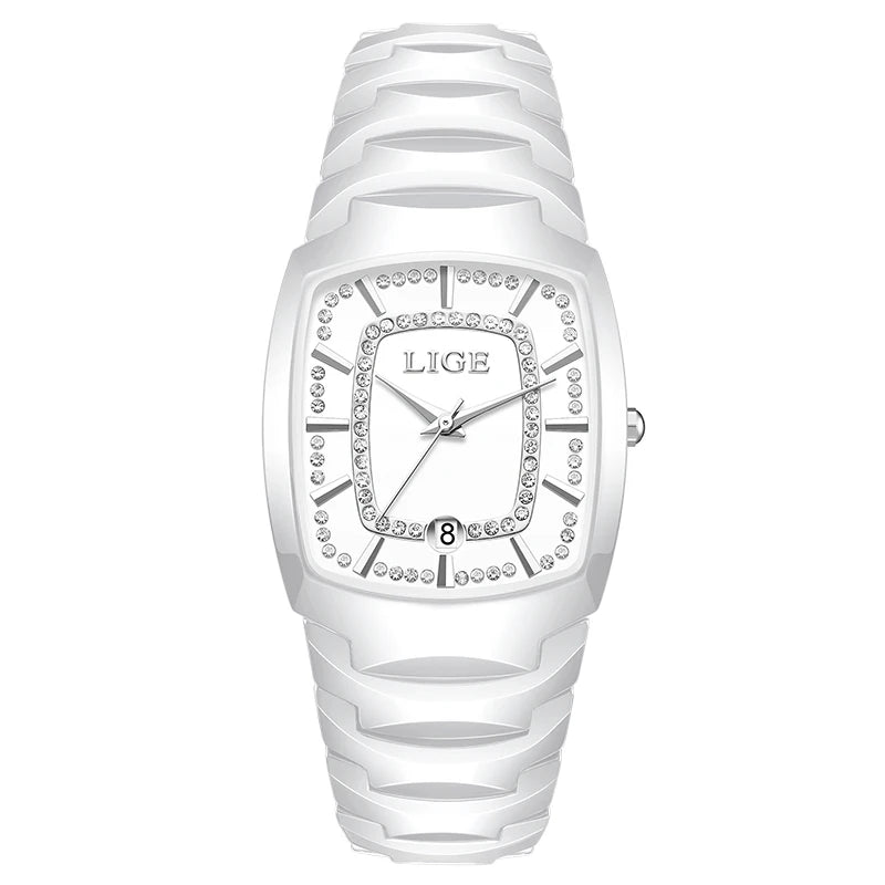 luckacco lige 2025 top elegant women's watch waterproof fashion ladies clock creative ceramic strap watch for women gift relogio feminino
