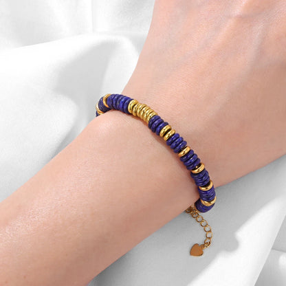 Luckacco 2024 New Lapis Lazuli Stone Bracelet Rondelle Flat Spacer Bead Bangle Wristband Party Christmas Jewelry Gift For Women Friend