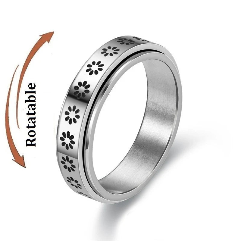 luckacco simple stainless steel anxiety fidget spinner rings for couple rotating anti stress wedding band knuckle ring fashion jewelry