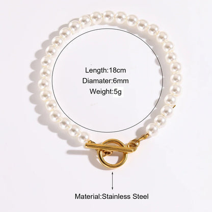 Luckacco Imitation Pearl OT Clasp Bracelet for Women Gold Color Bread Bangle Silver Color Chain New in Designer Fashion Jewelry