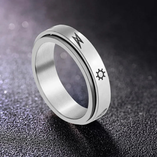 Luckacco Vintage Stainless Steel Sun Moon Star Rotating Spinning Wedding Promise Anniversary Statement Band Ring Jewelry