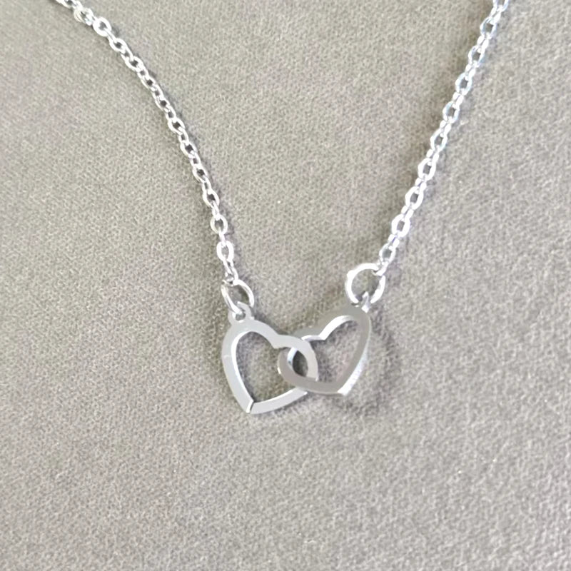 luckacco 10pcs interlocking double hearts charm connector pendant mirror polished stainless steel heart charms 12*20mm necklace wholesale