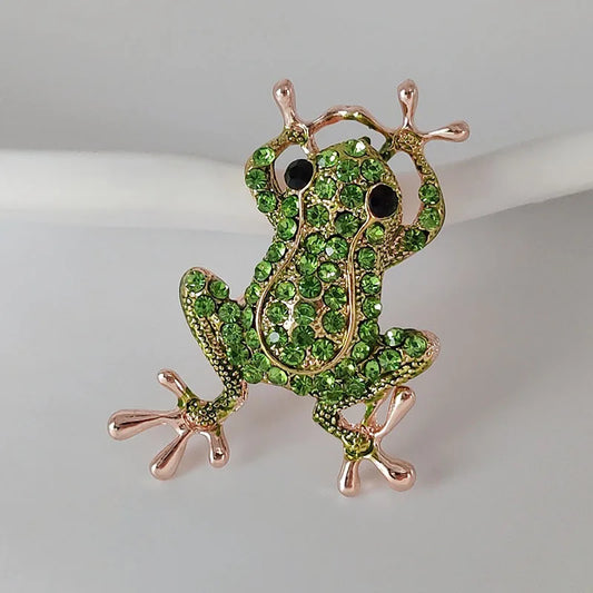 Luckacco picks Luxury Green Crystal Frog Brooch Animal Brooches Pins For Women Dress Coat Accessories Jewelry Gift