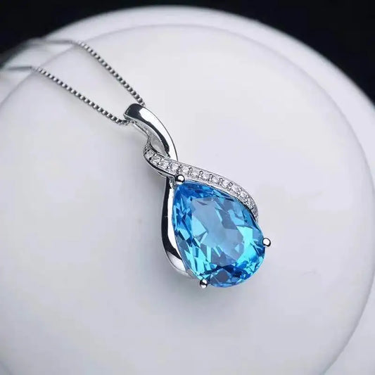 Luckacco Buyee 925 Sterling Silver Female Stone Pendant Chain Natural Amethyst & Aquamarine Necklace for Women Fashion Fine Jewelry Chain