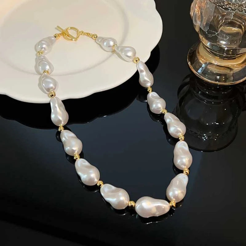luckacco new trendy baroque pearl necklace for women charms korean temperament ot choker necklace 2023 fashion jewelry gift