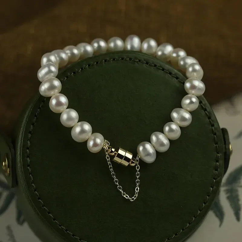 luckacco elegant freshwater pearl bracelet for women's magnetic buttons creative design bracelets wedding daity hand jewelry accessories