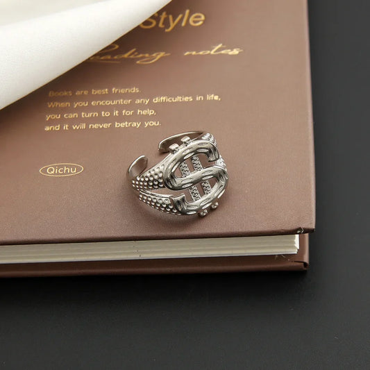 Luckacco New Luxury Golden Letter Ring Men Gold-plated Dollar US Ring Hip Hop Rock Party Accessory