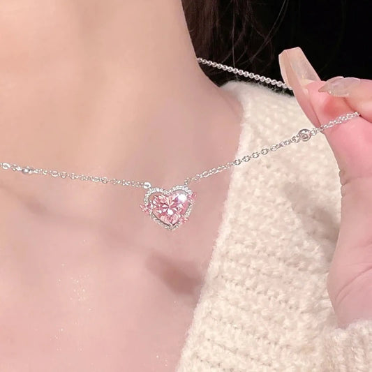 Luckacco New 925 Sterling Silver Luxury Zircon Sweet Heart Pendant Necklaces For Women Designer Jewelry Gift Female Jewelry