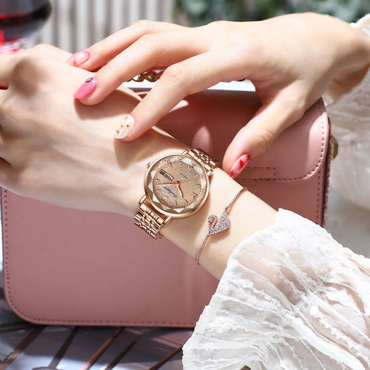 Luckacco POEDAGAR Luxury Woman Wristwatch Stainless Steel Waterproof Luminous Date Week Ladies Watches Fashion Elegant Quartz Women Watch